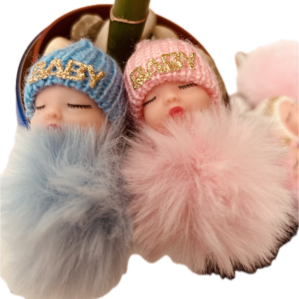 Adorable Blue & Pink Knitted Baby Doll Keyring Keychain Fashion Accessories - Picture 4 of 8